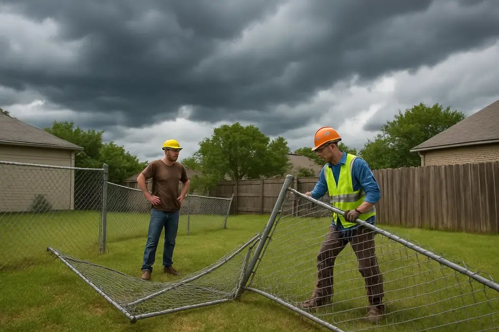 Storm-damaged fences across the U.S. demonstrating the widespread impact of recent severe weather.